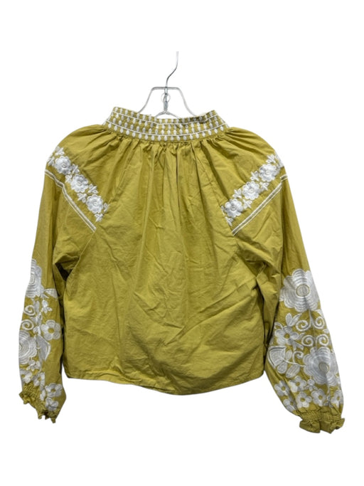 Julia Amory Size M Yellow & White Cotton Embroidered Long Sleeve Crop Short Set Yellow & White / M