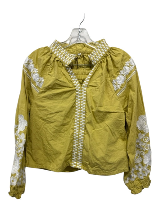 Julia Amory Size M Yellow & White Cotton Embroidered Long Sleeve Crop Short Set Yellow & White / M