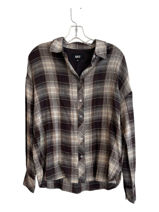 MKT Studios Size 38 Brown & Ivory Cotton Collar Button Down Long Sleeve Top Brown & Ivory / 38