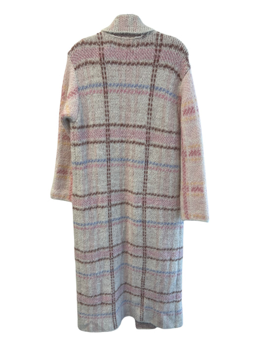 L Space Size XS/S Pink & Multi Nylon Blend Collared Open Front Plaid Coat Pink & Multi / XS/S