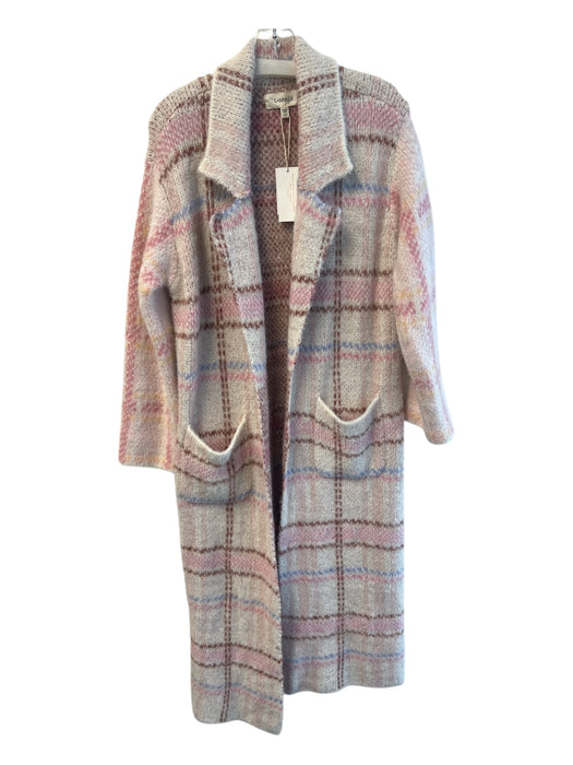 L Space Size XS/S Pink & Multi Nylon Blend Collared Open Front Plaid Coat Pink & Multi / XS/S