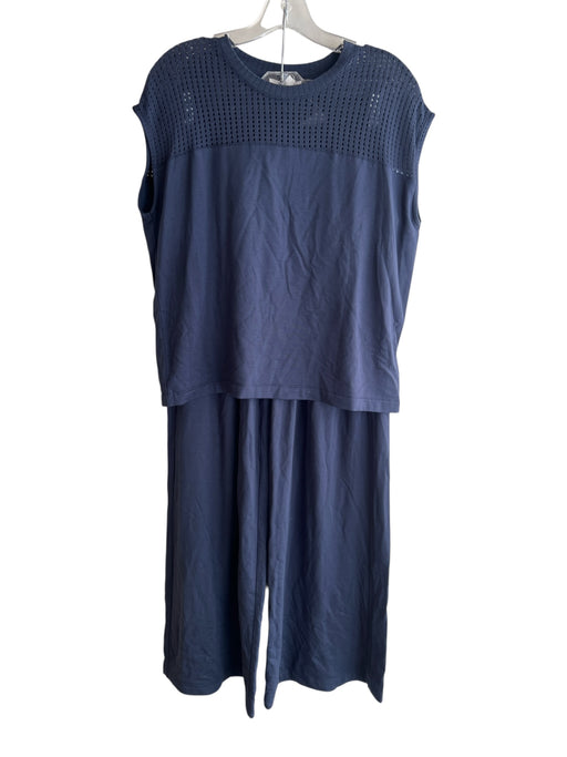 Splendid Size S Navy Blue Viscose Sleeveless Mesh Detail Sweat Pant Pants Set Navy Blue / S