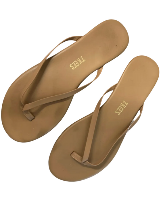 Tkees Shoe Size 7 Tan Leather Flip Flop Flat Open Shoes Tan / 7