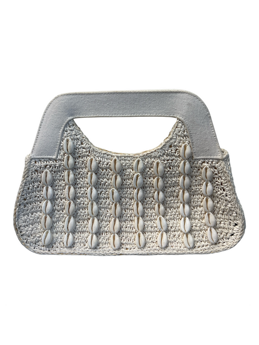 L Space White Paper Raffia Magnetic Closure Puka Shell Handbag Bag White / Sm & Med