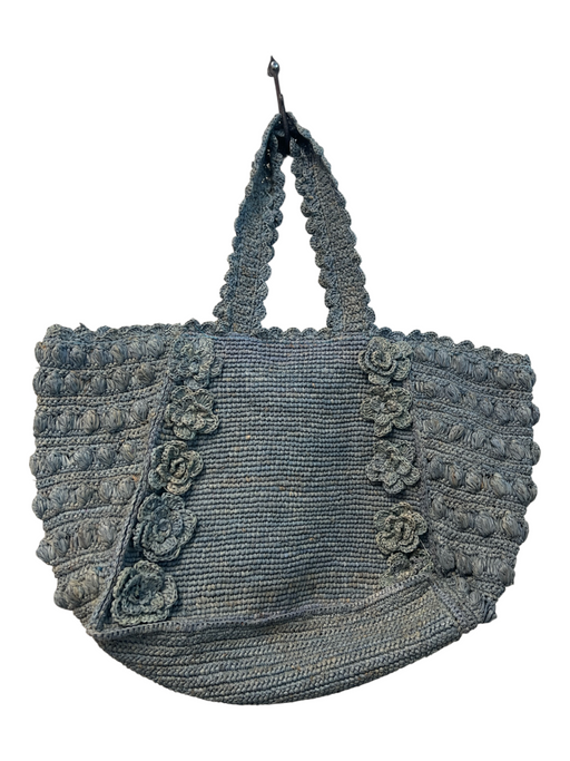 BTB Los Angeles Teal Blue Raffia Double Handle Snap Closure Lined Bag Teal Blue / Large