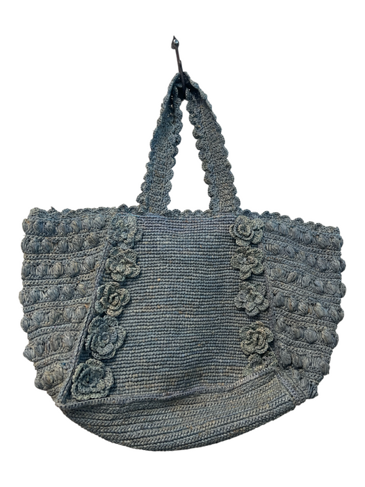 BTB Los Angeles Teal Blue Raffia Double Handle Snap Closure Lined Bag Teal Blue / Large