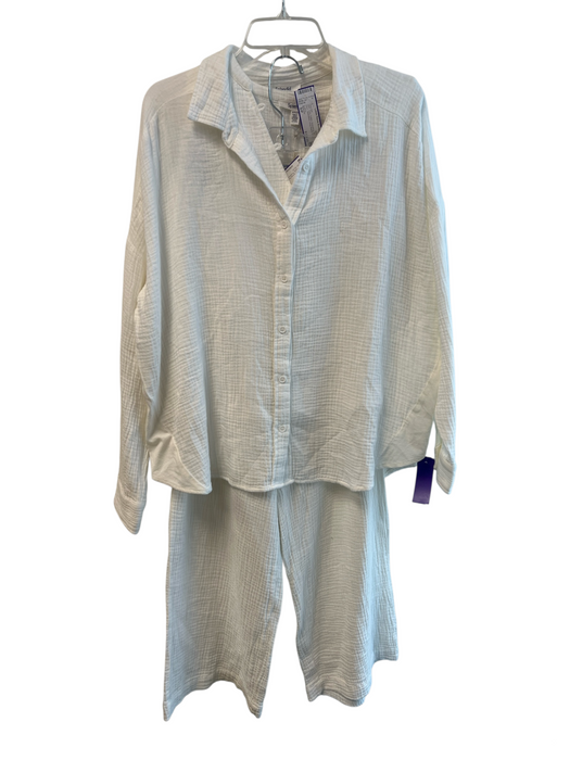 Splendid Size S/P Ivory Cotton Drawstring Button Down Sleeveless Pant Set Ivory / S/P