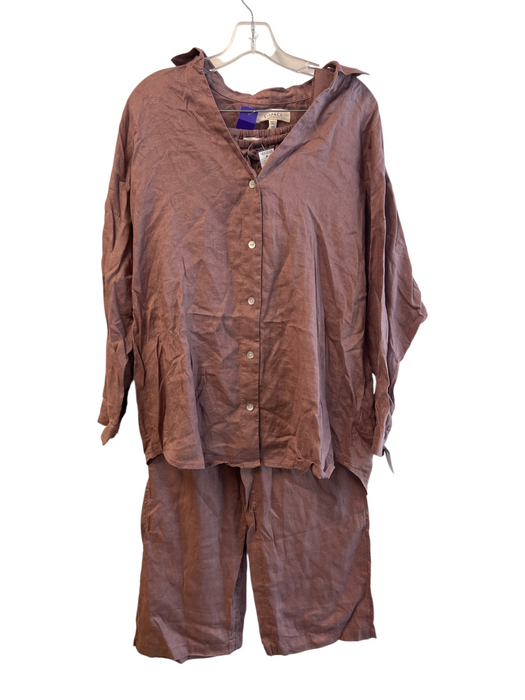 L Space Size XS/S Mauve Linen Elastic & Drawstring Waist Crop Top Pant Set Mauve / XS/S
