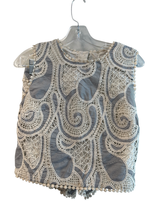 BTB Size Small Cream & Blue No Fabric Tag Lined Stripe Crochet Short Set Cream & Blue / Small
