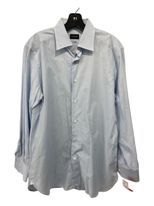 Zegna Size 41 Light Blue & White Cotton Blend Plaid Men's Long Sleeve Shirt 41