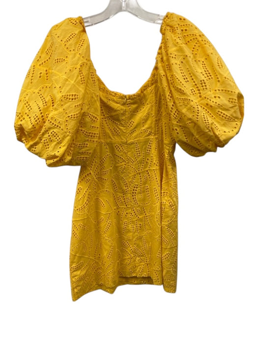 Farm Rio Size S Yellow Cotton Eyelet Puff Sleeve Mini Dress Yellow / S
