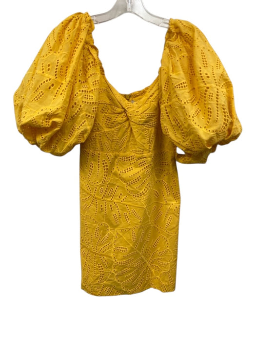 Farm Rio Size S Yellow Cotton Eyelet Puff Sleeve Mini Dress Yellow / S