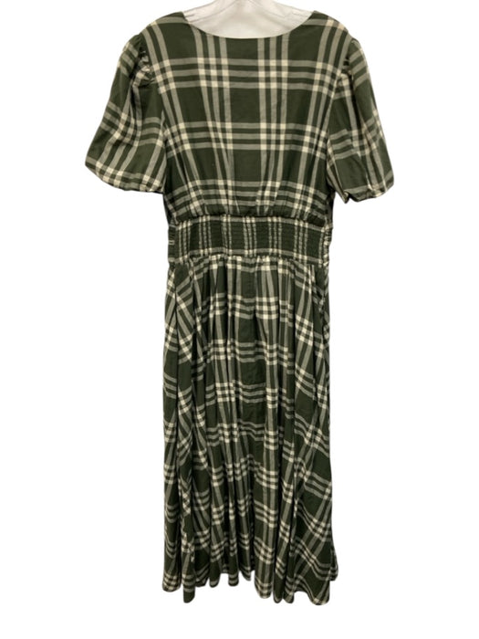 Anthropologie Size M Green & Cream Cotton Gathered Waistband Plaid Maxi Dress Green & Cream / M