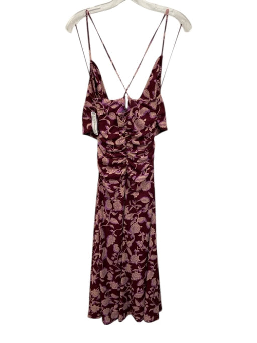 ME+EM Size 8 purple & pink Polyester Cut Out Floral Ruched Sides Midi Dress purple & pink / 8