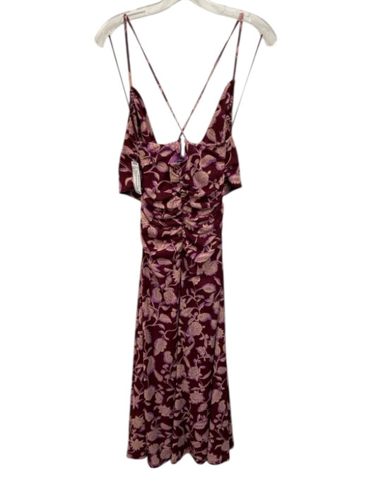 ME+EM Size 8 purple & pink Polyester Cut Out Floral Ruched Sides Midi Dress purple & pink / 8