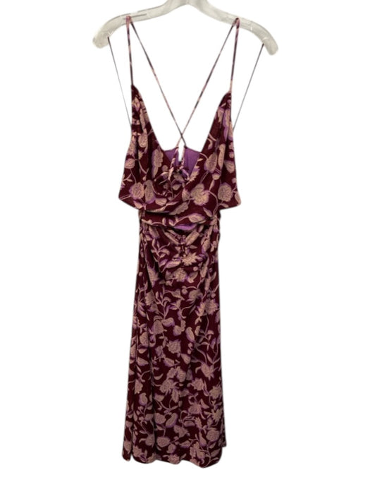 ME+EM Size 8 purple & pink Polyester Cut Out Floral Ruched Sides Midi Dress purple & pink / 8