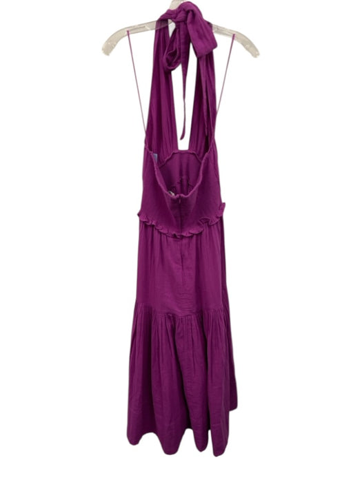 ME+EM Size 8 Fuchsia Pink Cotton Shirred Waist Halter Plunge Maxi Dress Fuchsia Pink / 8