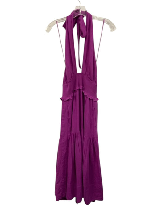 ME+EM Size 8 Fuchsia Pink Cotton Shirred Waist Halter Plunge Maxi Dress Fuchsia Pink / 8