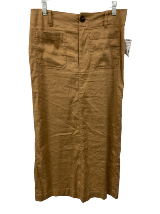 Maeve Size M Tan Brown Linen Blend Back slit Patch Pockets Zip & Button Skirt Tan Brown / M
