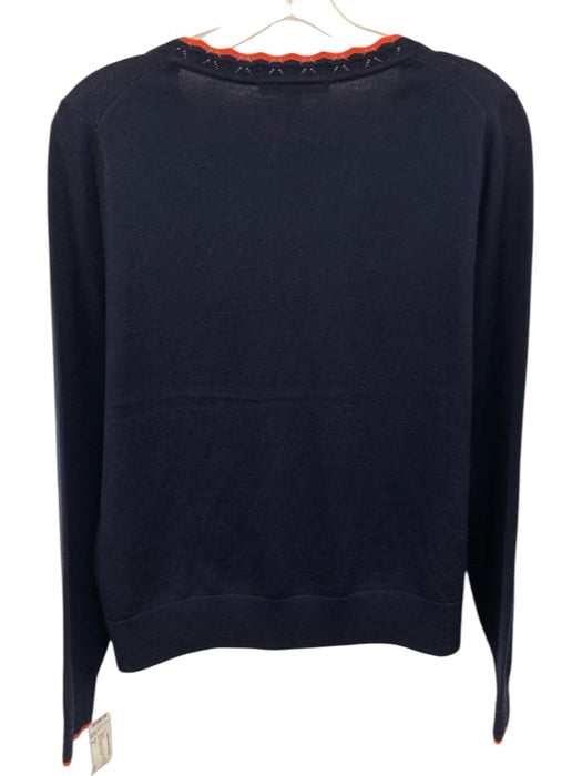 Boden Size M Navy Blue & Red Wool Knit wavy edge V Neck Sweater Navy Blue & Red / M