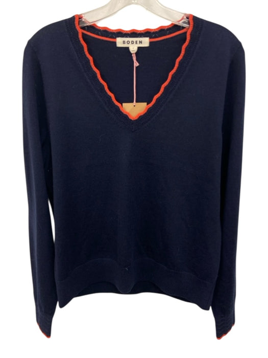 Boden Size M Navy Blue & Red Wool Knit wavy edge V Neck Sweater Navy Blue & Red / M