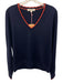 Boden Size M Navy Blue & Red Wool Knit wavy edge V Neck Sweater Navy Blue & Red / M