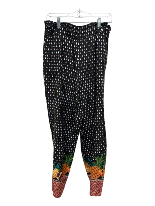 Farm Rio Size M Black Linen Blend Geometric Paperbag Waist Fruit Pants Black / M