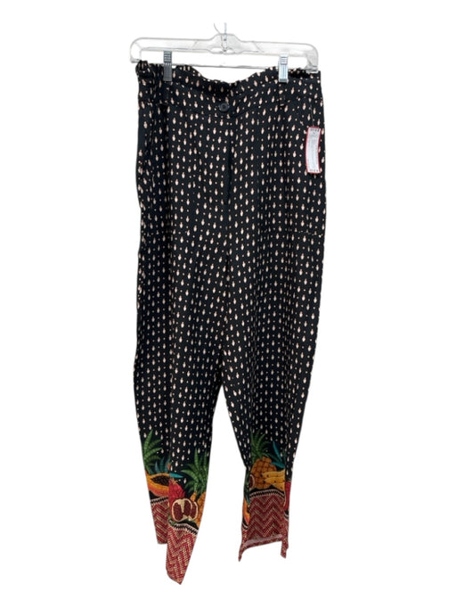 Farm Rio Size M Black Linen Blend Geometric Paperbag Waist Fruit Pants Black / M