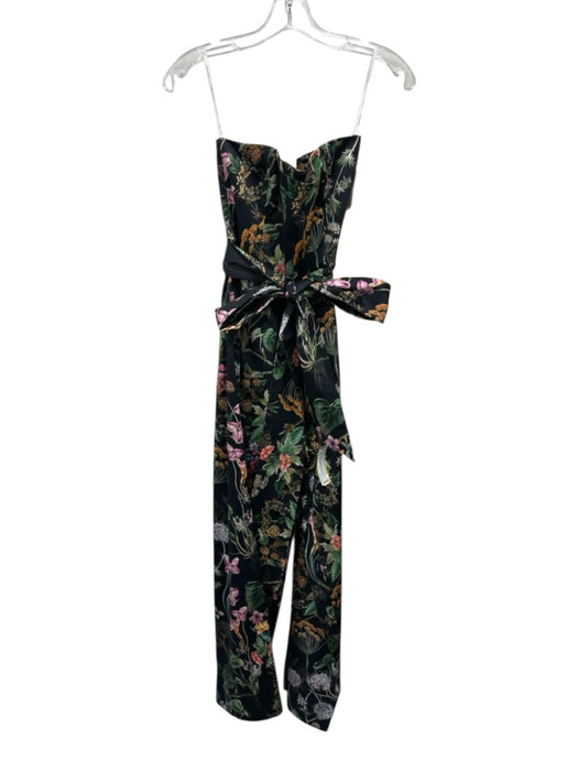 Cara Cara Size 2 Black, Green & Multi Print Cotton Blend Botanical Jumpsuit Black, Green & Multi Print / 2