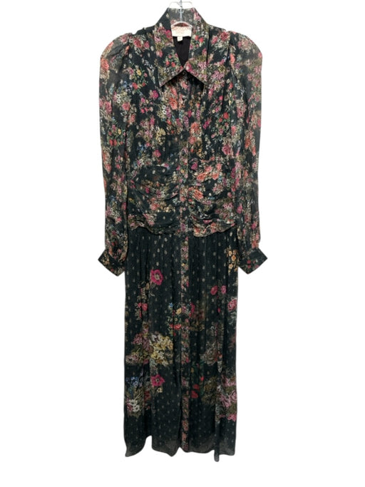 Rococo Sand Size S Black & Multi Viscose Blend Floral Metallic Thread Dress Black & Multi / S