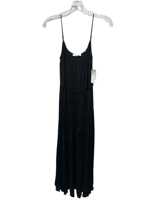 Vince Size XS Black Polyester Satin Accordion Pleat Spaghetti Strap Dress Black / XS