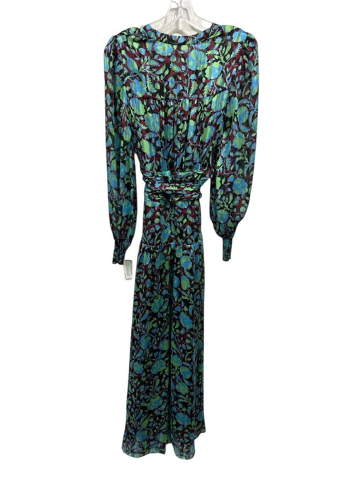 ME + EM Size 4 Black, Blue & Green Polyester Abstract Floral Dress Black, Blue & Green / 4
