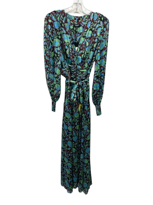 ME + EM Size 4 Black, Blue & Green Polyester Abstract Floral Dress Black, Blue & Green / 4