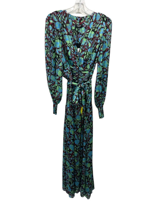 ME + EM Size 4 Black, Blue & Green Polyester Abstract Floral Dress Black, Blue & Green / 4