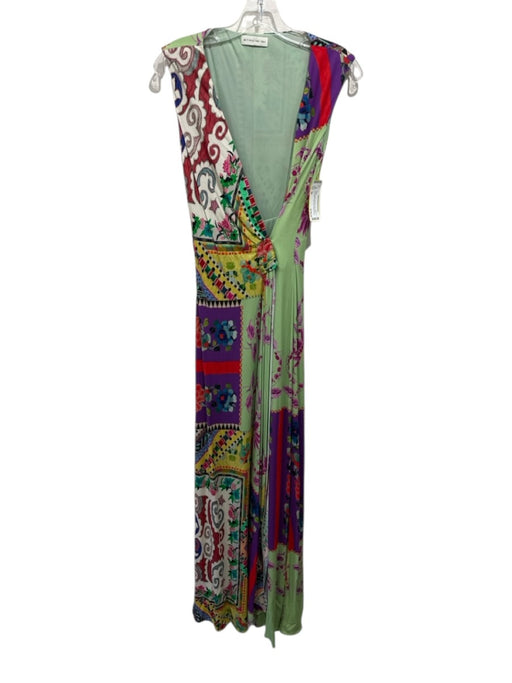 Etro Size 40 Green & Multi Viscose Mixed Print Sleeveless Wrap Front Dress Green & Multi / 40