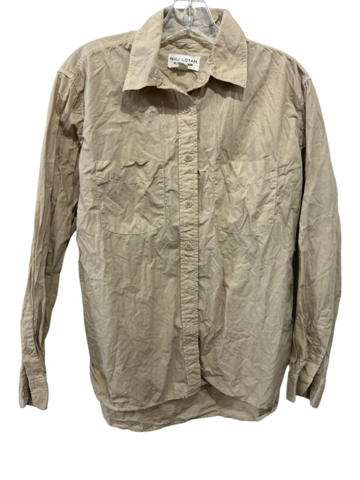 Nili Lotan Size S Khaki Beige Cotton Long Sleeve Button Up Collared Shirt Top Khaki Beige / S