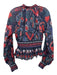 Farm Rio Size XS Navy Blue & Red Cotton Beaded Print Long Balloon Sleeve Top Navy Blue & Red / XS