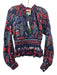 Farm Rio Size XS Navy Blue & Red Cotton Beaded Print Long Balloon Sleeve Top Navy Blue & Red / XS