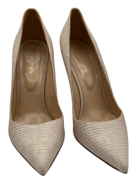 Sergio Rossi Shoe Size 39 White & Cream Leather Animal Print Pointed Toe Pumps White & Cream / 39