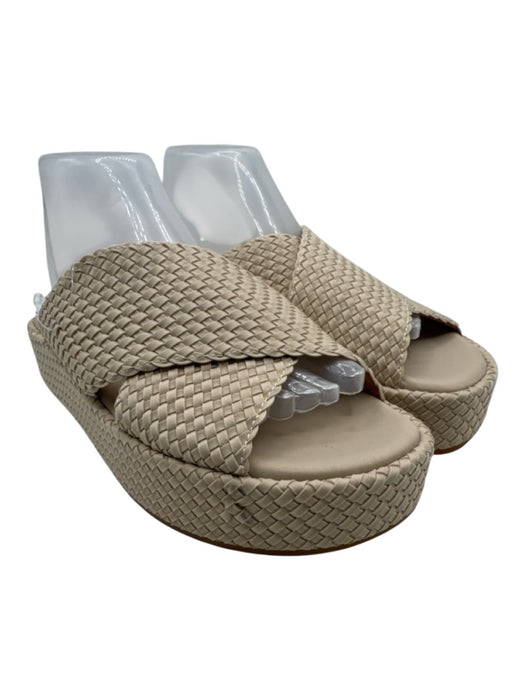 Naghedi Shoe Size 39.5 Beige Neoprene Woven Criss Cross Platform Slide Sandals Beige / 39.5