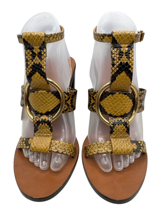 Chloe Shoe Size 39 Mustard Yellow & Black Leather Upper Gold Tone Buckle Sandals Mustard Yellow & Black / 39