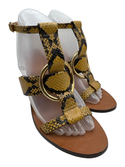 Chloe Shoe Size 39 Mustard Yellow & Black Leather Upper Gold Tone Buckle Sandals Mustard Yellow & Black / 39
