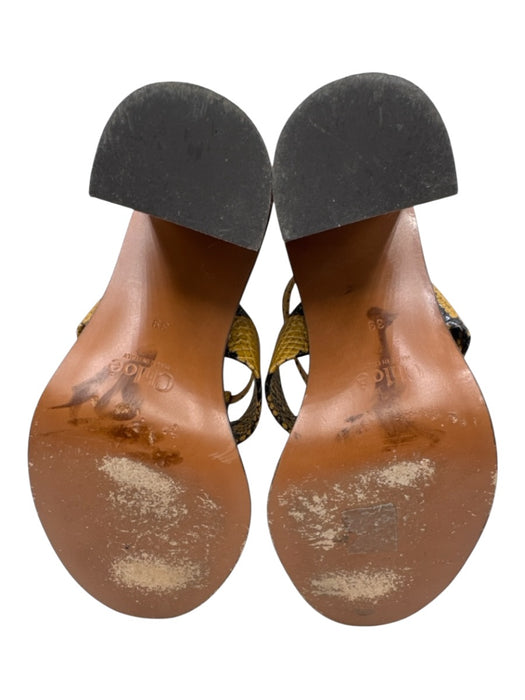 Chloe Shoe Size 39 Mustard Yellow & Black Leather Upper Gold Tone Buckle Sandals Mustard Yellow & Black / 39