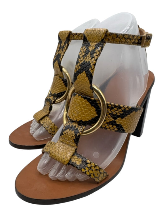 Chloe Shoe Size 39 Mustard Yellow & Black Leather Upper Gold Tone Buckle Sandals Mustard Yellow & Black / 39
