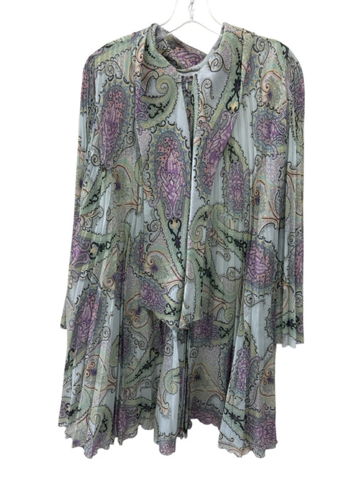 Etro Size 40 Mint Green & Multi Polyester Paisley Accordion Pleat Dress Mint Green & Multi / 40