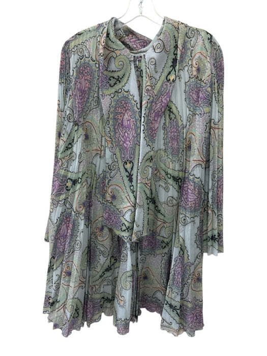 Etro Size 40 Mint Green & Multi Polyester Paisley Accordion Pleat Dress Mint Green & Multi / 40