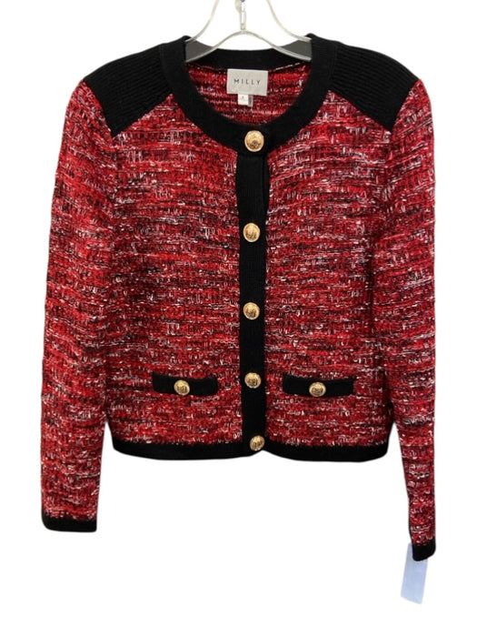 Milly Size P / XS Red, White, Black Wool Blend Gold Tone Buttons Tweed Cardigan Red, White, Black / P / XS