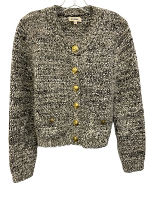 L'agence Size S Gray Polyester Blend Gold Tone Hardware Marled Cardigan Gray / S