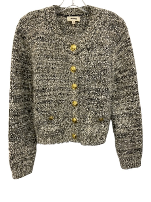L'agence Size S Gray Polyester Blend Gold Tone Hardware Marled Cardigan Gray / S