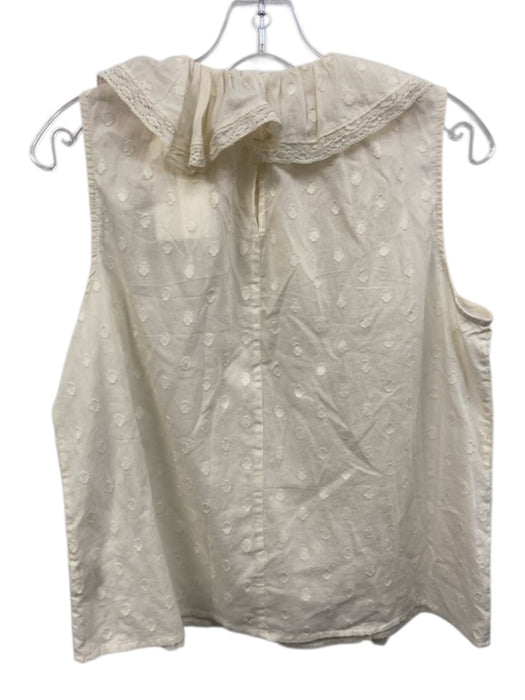Ulla Johnson Size 6 Cream Cotton Swiss Dot Ruffle Lace Trim Sleeveless Top Cream / 6
